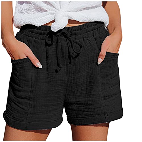 Damen Shorts Sommer Mode Lässige Musselin Hose mit hoher Taille Gerades Bein Sport Lässige Lockere Shorts mit Kordelzug Kurze Hose mit Taschen Gummiband Freizeit Shorts Elastische Stoffhose Damen Shorts Sommer Mode Lässige Musselin Hose mit hoher Taille Gerades Bein Sport Lässige Lockere Shorts mit Kordelzug Kurze Hose mit Taschen Gummiband Freizeit Shorts Elastische Stoffhose von unilarinna