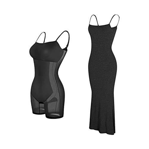unilarinna Elegant Shaper Dress Bodycon Maxi/Mini Built in Shapewear Bra 8 in 1 Damen Lounge Lang Kurz Slip Kleider von unilarinna