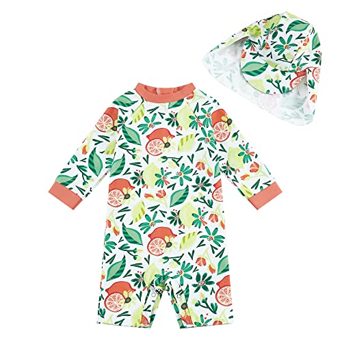 upandfast Baby Mädchen Badeanzug mit Knöpfen UPF50+ Badebekleidung Für Baby(Orange Zitrone,12-18 Monate) von upandfast