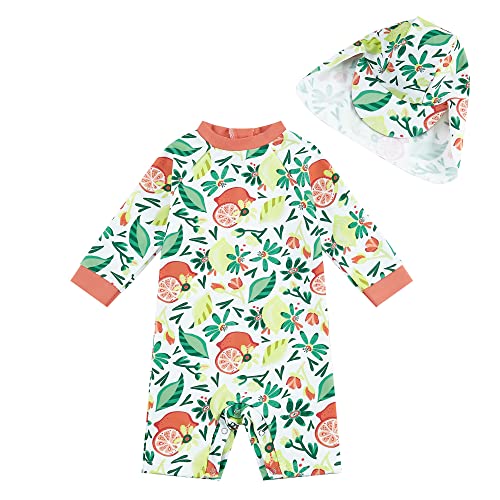 upandfast Baby Mädchen Badeanzug mit Knöpfen UPF50+ Badebekleidung Für Baby(Orange Zitrone,24-36 Monate) von upandfast