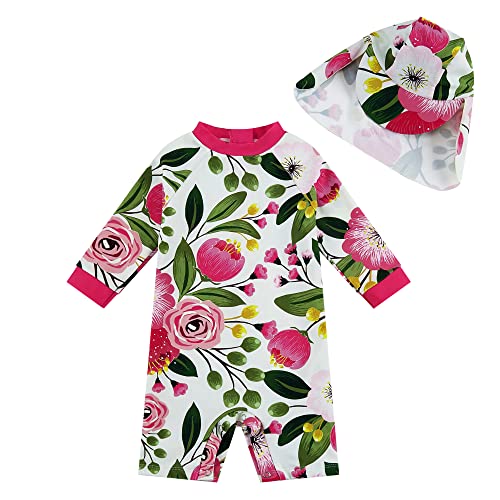 upandfast Strand-und Surfanzug Badeanzug mit Knöpfen für Baby Mädchen(Rosa Blume,3-6 Monate) von upandfast