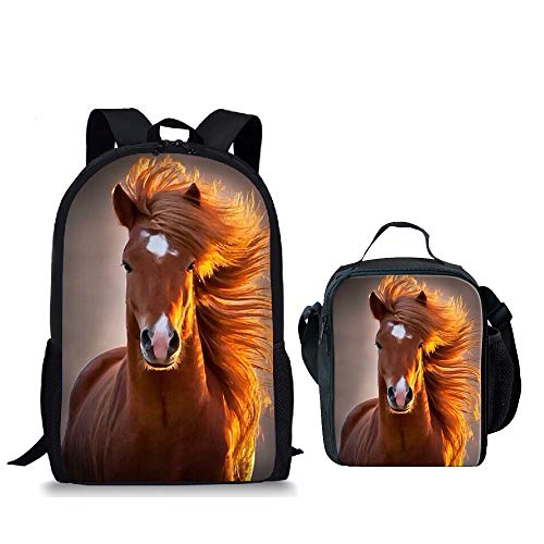 urtradezz Horse-cg Rucksack mit Lunchtasche, Federmäppchen, 3-teiliges Set, Schultasche, Büchertasche, Tagesrucksack für Jungen und Mädchen, Horse-cg, Einheitsgröße, Rucksack, Rucksäcke von urtradezz