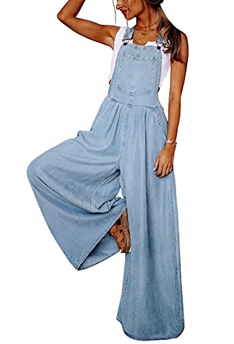 utcoco Damen Casual Loose Denim Overalls Verstellbarer Riemen Breites Bein Bib Jeans Overalls Jumpsuit mit Taschen, Hell, blau, Small utcoco Damen Casual Loose Denim Overalls Verstellbarer Riemen Breites Bein Bib Jeans Overalls Jumpsuit mit Taschen, Hell, blau, Small von utcoco