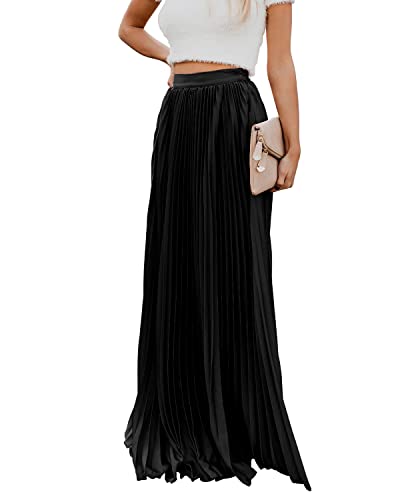 utcoco Damen Elegant Maxirock Hohe Taille Plissee Chiffon Lange Röcke für Frauen, Schwarz, Groß utcoco Damen Elegant Maxirock Hohe Taille Plissee Chiffon Lange Röcke für Frauen, Schwarz, Groß von utcoco