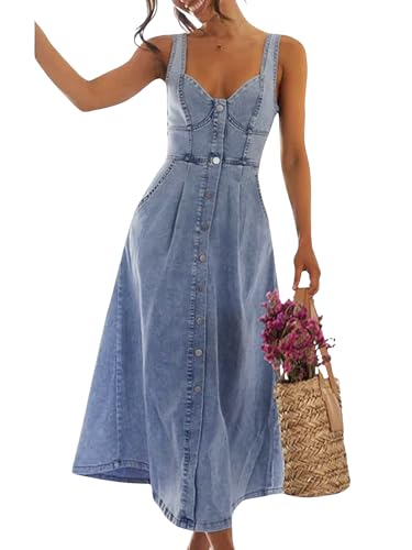 utcoco Jeanskleid für Damen, ärmellos, Knopfleiste, schmale Passform, Midi-Jeanskleider für Damen 2024, Blau, X-Groß utcoco Jeanskleid für Damen, ärmellos, Knopfleiste, schmale Passform, Midi-Jeanskleider für Damen 2024, Blau, X-Groß von utcoco