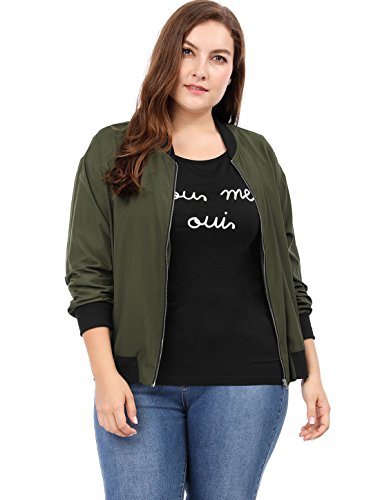 Allegra K Damen Plus Size Langarm Reißverschluss Panel Bomberjacke Jacke Grün 2XL von uxcell