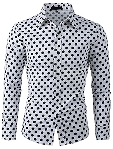 uxcell Herren Hemden Polka Dots Langarm Slim Fit Bedruckt Kleid Button Down Hemd - Weiß - 48 von uxcell