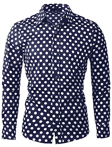 uxcell Herren Langarm Button Polka Dots Hemd Shirt Navy Blau 48 von uxcell