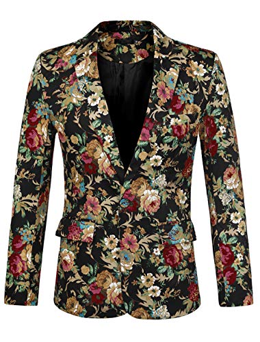 uxcell Herren Langarm Reverse Button Blumen Blazer Jacke Gold 48 von uxcell