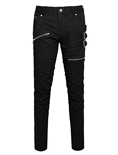 uxcell Herren Schnalle Reißverschluss Dekor Slim Fit Taschen Chino Hose Schwarz 30 von uxcell