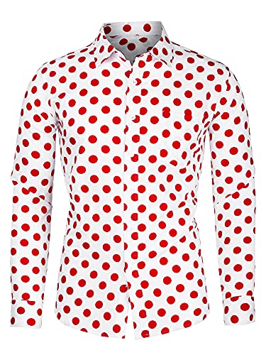 uxcell Herrenhemden Polka Dots Langarm Slim Fit Bedrucktes Kleid Button Down Shirt, Pink, XX-Large von uxcell