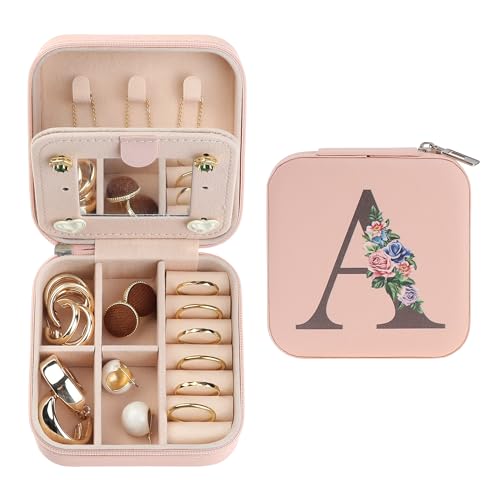 uxcell Tragbare Schmuckschatulle mit Spiegel, Mini-Schmuck-Organizer-Boxen aus PU-Leder für Damen, Rosa von uxcell