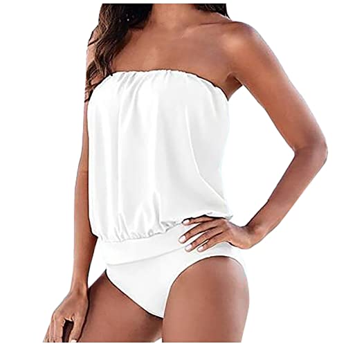 Badeanzug Damen Bauchweg Ohne Träger Monokini Bademode Sommer Strandmode Elegant Bikini Sexy Sport Elegant Bikini Mädchen Anzug Damen Figurformend Effekt Damen Kleidung Weiss L von uxxnjfg