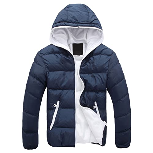 Daunenjacke Herren Winterjacke mit Kapuze Puffer Jacke Fleece Zipper Warme Übergangsjacke Große Größen Outdoor Parka Männer Jacken Modern Langarm Jacket Wanderjacke Halloween Blau XL von uxxnjfg