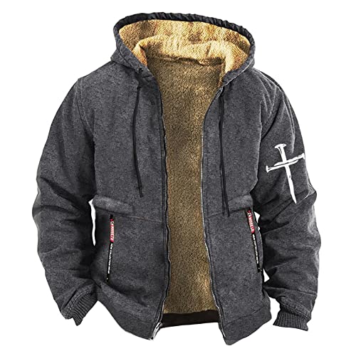 Generic Herren Winterjacke Oversize Zipper Mode Fleece Winterjacke Fitness Mode Oberteile Business Outdoor Arbeitsjacke Lässige Herbstjacke Herren Clothing Halloween Dunkelgrau 3XL von uxxnjfg