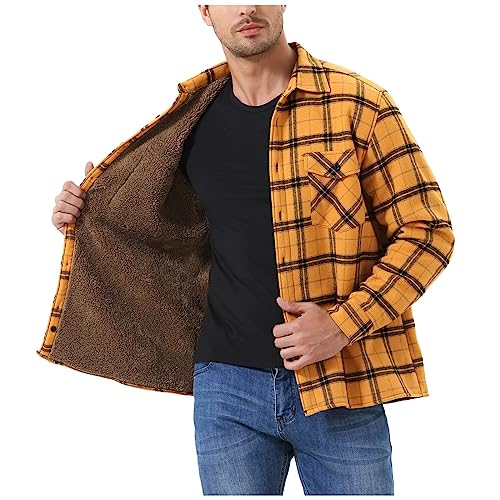 Generic Herren Winterjacke Übergangsjacke Warme Fleecejacke Kariert Fleece Arbeitsjacke Arbeits Modern Übergrößen Outdoor Jacken Business Langarm Winterparka Männer Jacket Gelb L von uxxnjfg