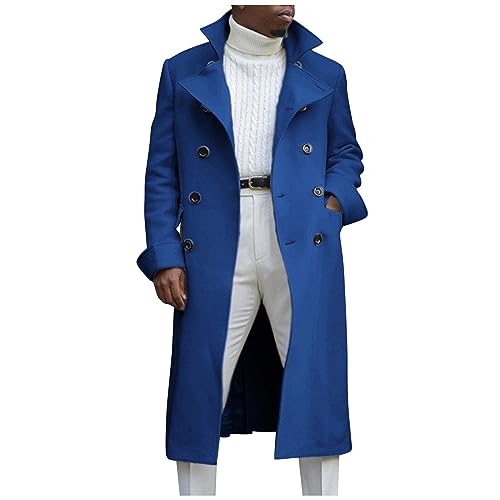 Generic Herren Winterjacke Übergangsjacke Warme Wintermantel Trenchcoat Arbeitsjacke Wärme Business Übergrößen Herbst Jacke Locker Langarm Winterparka Männer Jacket Blau M von uxxnjfg