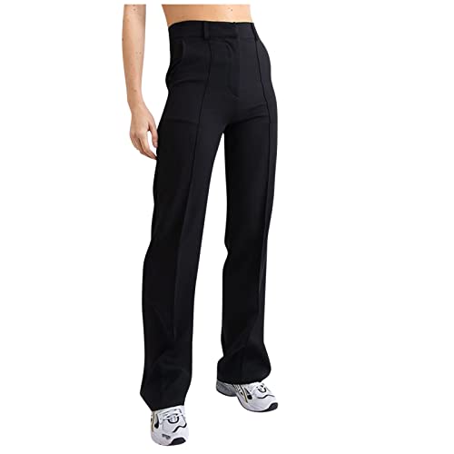 uxxnjfg Arbeitshose Damen Lockere Baumwolle Leinen Elastischer Bund Damen Hose Freizeit Stretch Weite Pants Damen Palazzo Bohemian Fitness Bequeme Luftige Hosen Sporthose Damen Kleidung Schwarz S von uxxnjfg