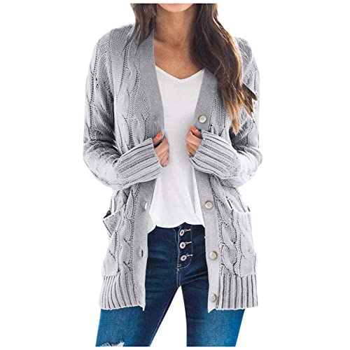 uxxnjfg Damen Strickjacke Lang Langarm Lässige Winterjacke Locker Modern Große Größen Business Frühling Winterkleid Offene Herbst Elegante Winter Stitch Kostüm Umstandsmode Oberteile Grau XL 715 von uxxnjfg