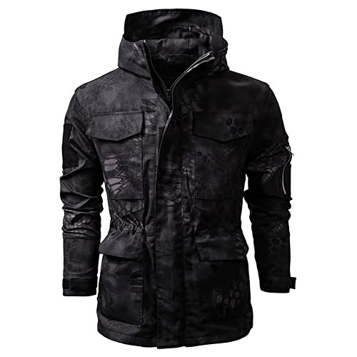 uxxnjfg Jacke Herren Winter Übergangsjacke Wärme Military Jacke Zipper Camouflage Arbeitsjacke Business Locker Arbeits Outdoor Jacken Wärme Langarm Wintermantel Oberbekleidung Schwarz XL von uxxnjfg