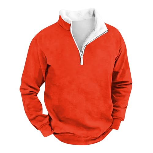 uxxnjfg Pullover Herren Winter Ohne Kapuze Baumwolle Classic 1/4 Zip Langarmshirt Männer Geschenke Sport Warme Stehkragen Oberteile Herbst Langarm Modern Poloshirt Weihnachtspullover Safran M von uxxnjfg