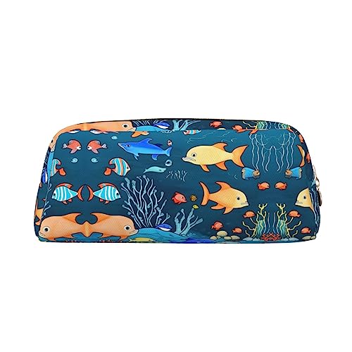 vacsAX Blaue Unterwasserwelt der Fische Bleistift Fall Bleistift Tasche Münze Beutel Kosmetiktasche Büro Schreibwaren Organizer Tragbare Bleistift Tasche von vacsAX