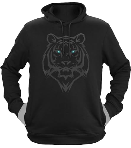 NØRTH Legendary Herren Hoodie mit Kapuze - Tiger Kriegerkult Symbol - nordische Wikinger Walhalla Geschenke für Männer, Valhalla Viking Herren Pullover, Farbe:Schwarz/Petrol, Größe:3XL von vanVerden