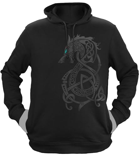 NØRTH Legendary Herren Hoodie mit Kapuze - Fenriswolf 2.0 Fenrir Wolf - nordische Wikinger Walhalla Geschenke für Männer, Valhalla Viking Herren Pullover, Farbe:Schwarz/Petrol, Größe:M von vanVerden