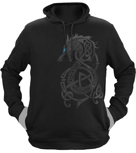 NØRTH Legendary Herren Hoodie mit Kapuze - Fenriswolf 2.0 Fenrir Wolf - nordische Wikinger Walhalla Geschenke für Männer, Valhalla Viking Herren Pullover, Farbe:Schwarz/Blau, Größe:XXL von vanVerden