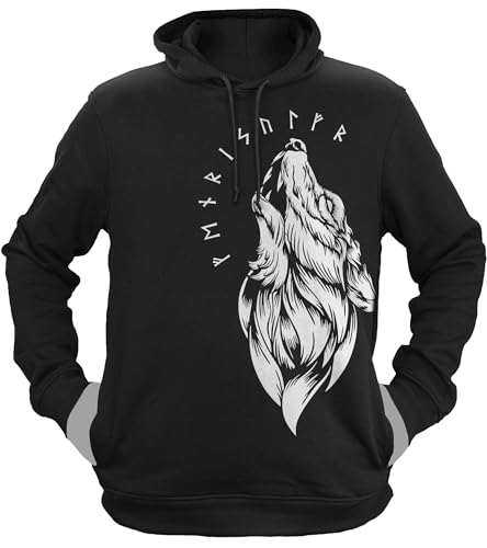 NØRTH Legendary Herren Hoodie mit Kapuze - Fenriswolf 1.0 Fenrir Wolf - nordische Wikinger Walhalla Geschenke für Männer, Valhalla Viking Herren Pullover, Farbe:Schwarz/Weiß, Größe:M von vanVerden