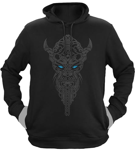 NØRTH Legendary Herren Hoodie mit Kapuze - Nordmann Celtic Knotwork - nordische Wikinger Walhalla Geschenke für Männer, Valhalla Viking Herren Pullover, Farbe:Schwarz/Blau, Größe:XXL von vanVerden