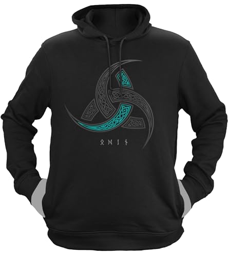 NØRTH Legendary Herren Hoodie mit Kapuze - Odins Hörner Trinkhörner - nordische Wikinger Walhalla Geschenke für Männer, Valhalla Viking Herren Pullover, Farbe:Schwarz/Petrol, Größe:M von vanVerden