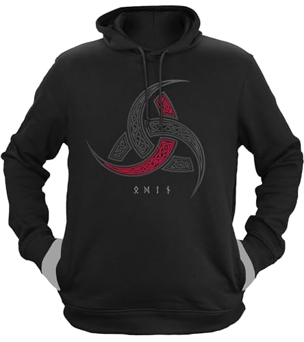 NØRTH Legendary Herren Hoodie mit Kapuze - Odins Hörner Trinkhörner - nordische Wikinger Walhalla Geschenke für Männer, Valhalla Viking Herren Pullover, Farbe:Schwarz/Blutrot, Größe:3XL von vanVerden