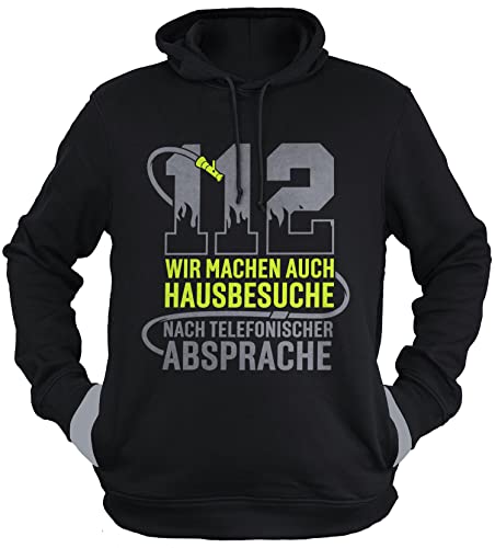 vanVerden Feuerwehr - Hoodie Herren Freiwillige Feuerwehr - 112 Wir Machen auch Hausbesuche - Neon Gelb - Pullover Herren Geschenk für Männer, Farbe:Schwarz, Größe:M von vanVerden