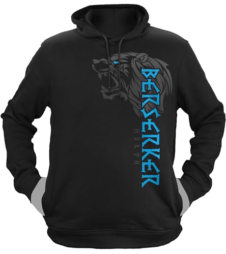 NØRTH Legendary Herren Hoodie mit Kapuze - Berserker Bär Krieger - nordische Wikinger Walhalla Geschenke für Männer, Valhalla Viking Herren Pullover, Farbe:Schwarz/Blau, Größe:3XL von vanVerden