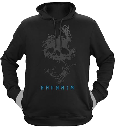 NØRTH Legendary Herren Hoodie mit Kapuze - Helheim Unterwelt Totenreich - nordische Wikinger Walhalla Geschenke für Männer, Valhalla Viking Herren Pullover, Farbe:Schwarz/Blau, Größe:L von vanVerden