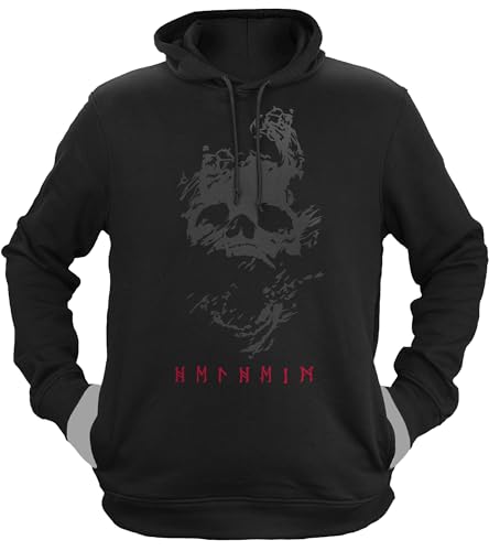 NØRTH Legendary Herren Hoodie mit Kapuze - Helheim Unterwelt Totenreich - nordische Wikinger Walhalla Geschenke für Männer, Valhalla Viking Herren Pullover, Farbe:Schwarz/Blutrot, Größe:XXL von vanVerden