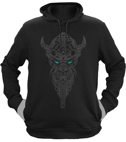 NØRTH Legendary Herren Hoodie mit Kapuze - Nordmann Celtic Knotwork - nordische Wikinger Walhalla Geschenke für Männer, Valhalla Viking Herren Pullover, Farbe:Schwarz/Petrol, Größe:XXL von vanVerden