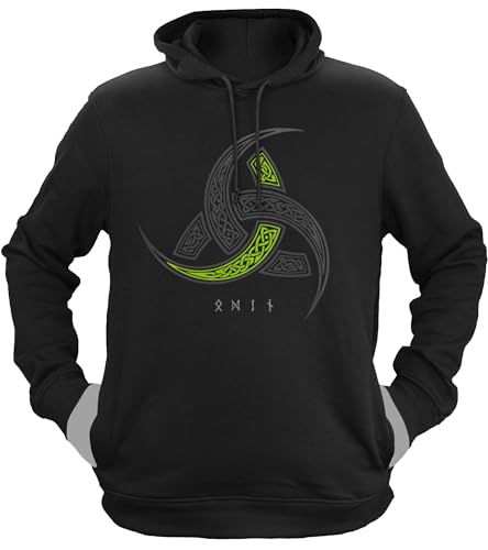 NØRTH Legendary Herren Hoodie mit Kapuze - Odins Hörner Trinkhörner - nordische Wikinger Walhalla Geschenke für Männer, Valhalla Viking Herren Pullover, Farbe:Schwarz/Grün, Größe:XXL von vanVerden