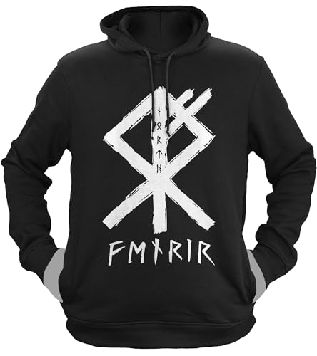 NØRTH Legendary Herren Hoodie mit Kapuze - Fenris Wolfsrune - nordische Wikinger Walhalla Geschenke für Männer, Valhalla Viking Herren Pullover, Farbe:Schwarz, Größe:L von vanVerden