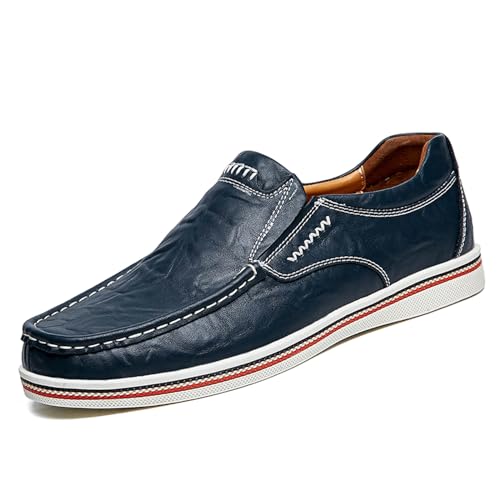 Herren-Leder-Slipper, echtes Leder, Penny-Loafer, lässig, modisch, Sneaker, handgefertigt, zum Fahren und Spazierengehen, Blau, 9 US von vandimor