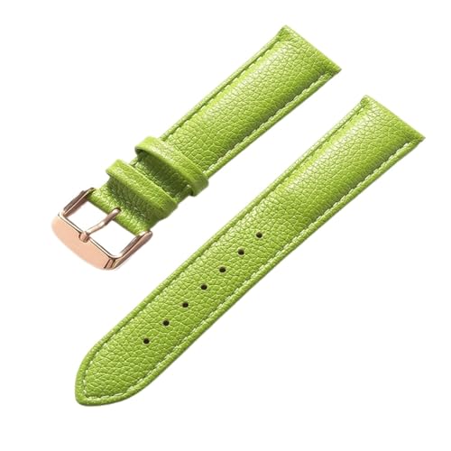 vazzic YingYou Echtes Leder Litschi-Muster Weiches Lederarmband Herren Damen Dornschließe Grau Aprikose Lila Uhrenarmband Zubehör (Color : Apple green rose, Size : 15mm) von vazzic