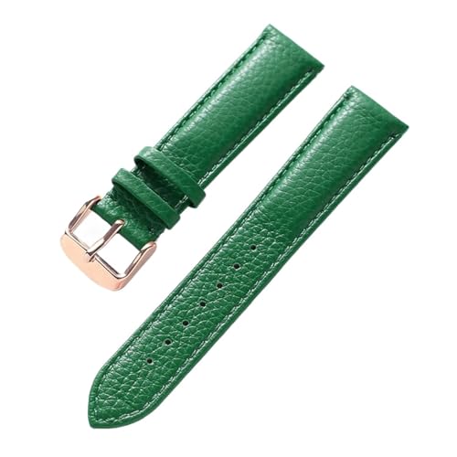 vazzic YingYou Echtes Lederarmband Damen Weiches Leder Litschi-Korn Rindsleder Uhrenarmband Herren Wasserdicht 14 16 18 Mm Uhrenkette Zubehör (Color : Green rose buckle, Size : 13mm) von vazzic