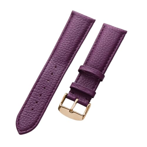 vazzic YingYou Echtes Lederarmband Damen Weiches Leder Litschi-Korn Rindsleder Uhrenarmband Herren Wasserdicht 14 16 18 Mm Uhrenkette Zubehör (Color : Purple rose buckle, Size : 15mm) von vazzic