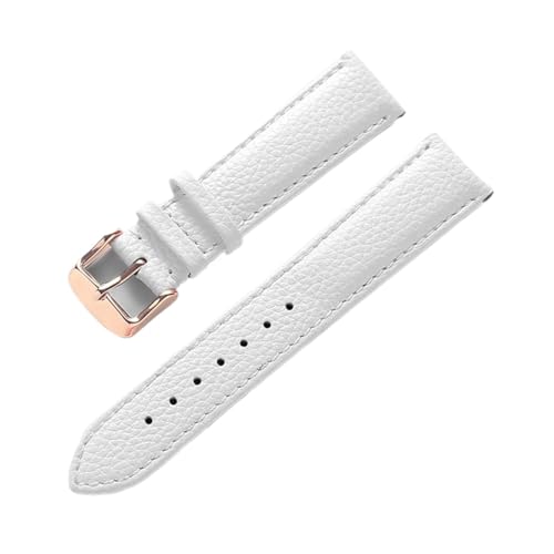 vazzic YingYou Echtes Lederarmband Damen Weiches Leder Litschi-Korn Rindsleder Uhrenarmband Herren Wasserdicht 14 16 18 Mm Uhrenkette Zubehör (Color : White rose buckle, Size : 20mm) von vazzic