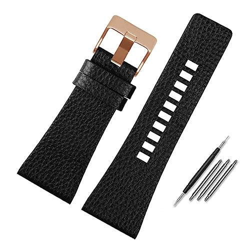 vazzic YingYou Echtes Lederarmband Kompatibel Mit Diesel DZ7396DZ1206 DZ1399 DZ1405 Uhrenarmband Litchi-Korn 22 24 26 27 28 30 32 34 Mm Armband(Color:Black rose gold,Size:30mm) von vazzic