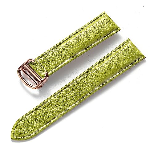 vazzic YingYou Kompatibel Mit Cartier Tank London Key Litchi Grain Soft Leather Leather Strap Herren Damen Faltschnalle Uhrenzubehör (Color : Light green rose, Size : 13mm) von vazzic