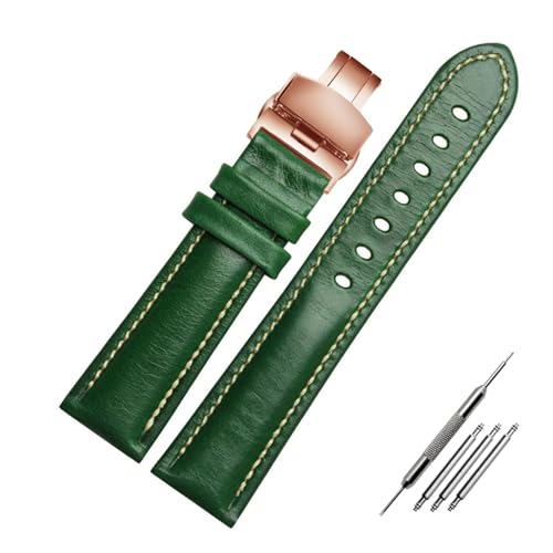 vazzic YingYou Schwarzes, Rotes, Grünes, Echtes Lederarmband, Farbe Des Uhrenarmbands Schmetterlingsverschluss-Armband Größe In 18 Mm 20 Mm 21 Mm 22 Mm Uhrenarmband(Color:Green rose buckle,Size:20mm) von vazzic