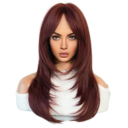 64 cm EuropäIsche und Amerikanische SimulationsperüCke für Frauen mit Langem Haar, Mittelscheitel, Voller Kopf, Langes Haar, für Frauen, Set mit Kopf, A von vdha