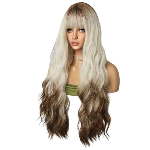 vdha SilberweißEr Haarschwanz, FäRbbar, 80 Cm, PerüCke für Damen, Langes Lockiges Haar, Mittlere PerüCke, Wasserwellenfaser-PerüCke von vdha